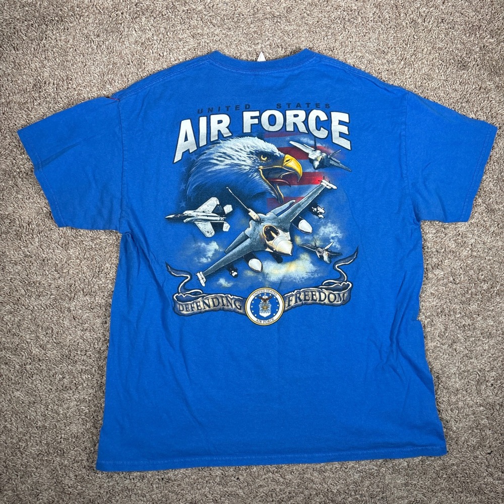 Vintage Mens Blue United States Air Force Graphic T Shirt Large Eagle USA
